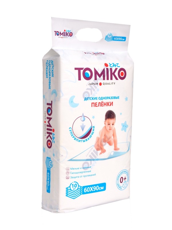 Tomiko Пеленки одноразовые 60*90, с 0+, 10 шт.