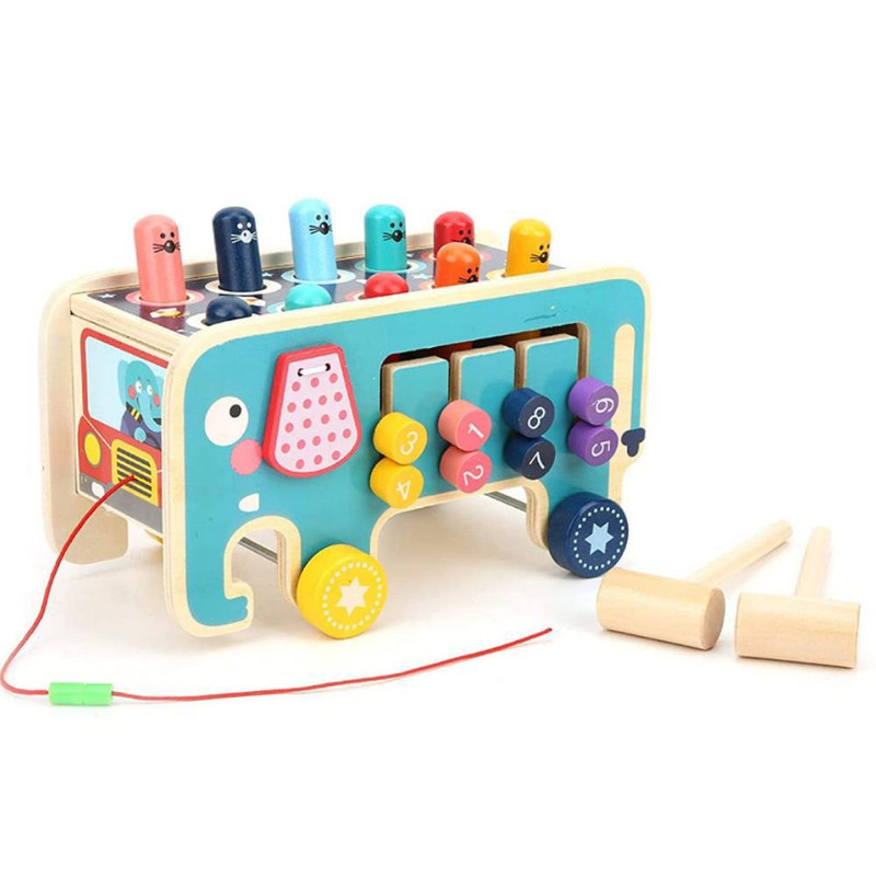 PlayTime Деревянная игрушка в виде Слоника, 2в1 сортер и ударь крота