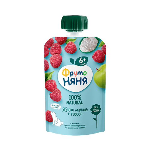 Фруто Няня пюре сошет, яблоко, малина + творог, с 6+ месяцев, 90 г.