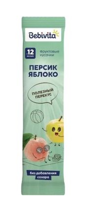 Bebivita Фруктовые кусочки «Персик-яблоко», с 12 месяцев 20гр.
