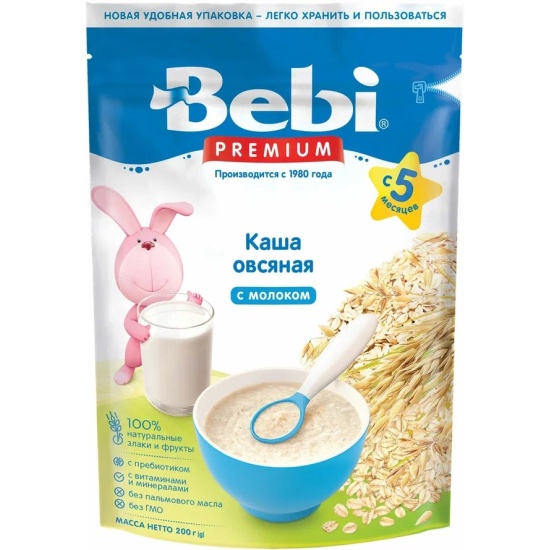 Bebi Premium каша молочная, Овсяная, с 5 месяцев, 200 гр.