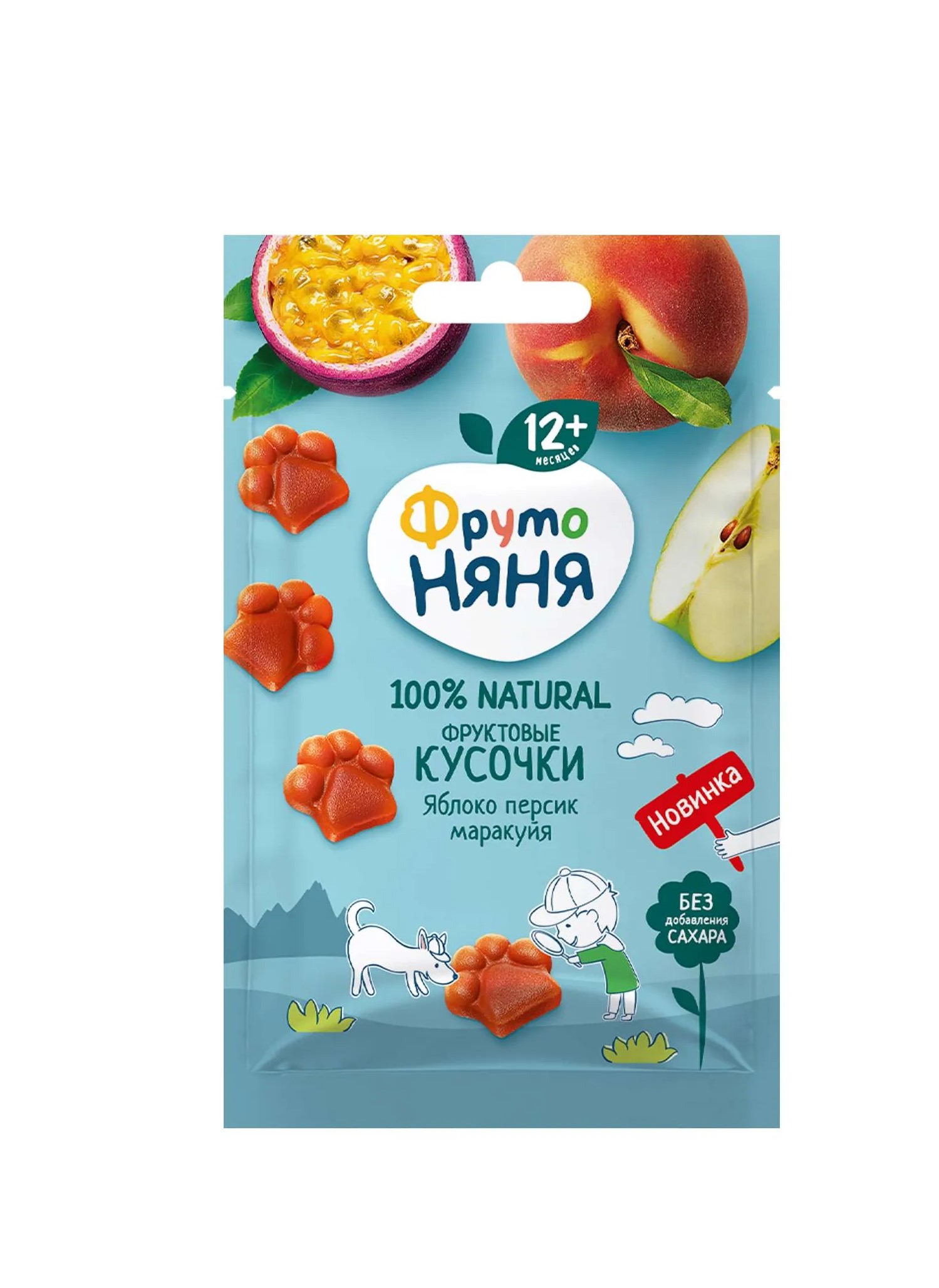 Фруто Няня фруктовые кусочки яблоко, персик, маракуйя, с 12+ месяцев, 15 гр.