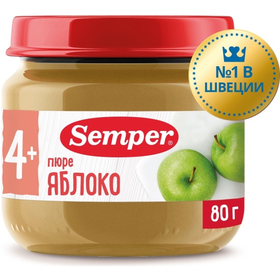 Semper Пюре Яблоко, 80гр, 4+